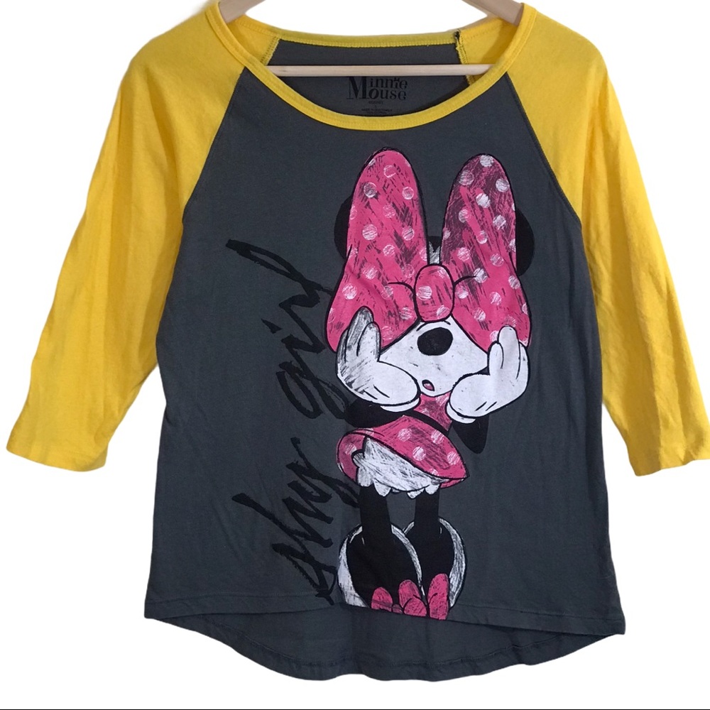 Minnie Mouse Shy Girl Baseball Shirt 3/4 Sleeve L